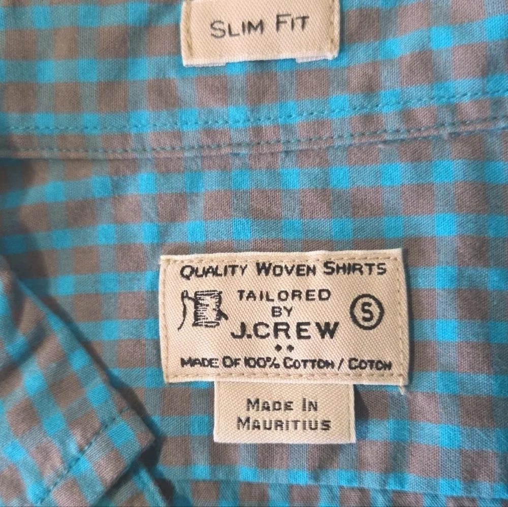 J. Crew Teal and Taupe Check Button-Down Shirt